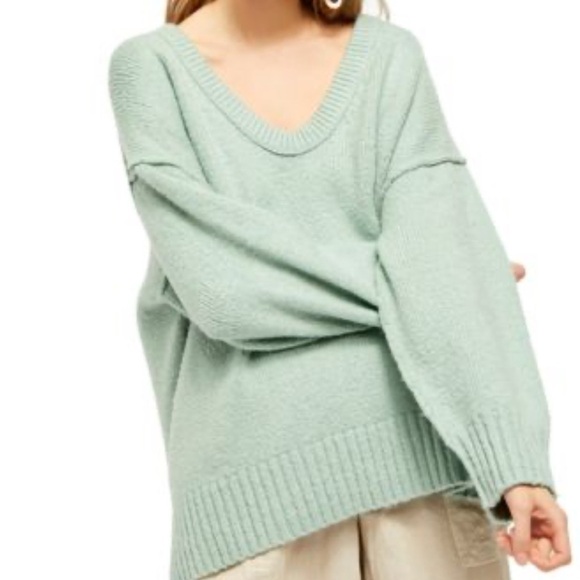 Free People Mint Sage Green V-Neck Sweater - Picture 1 of 5